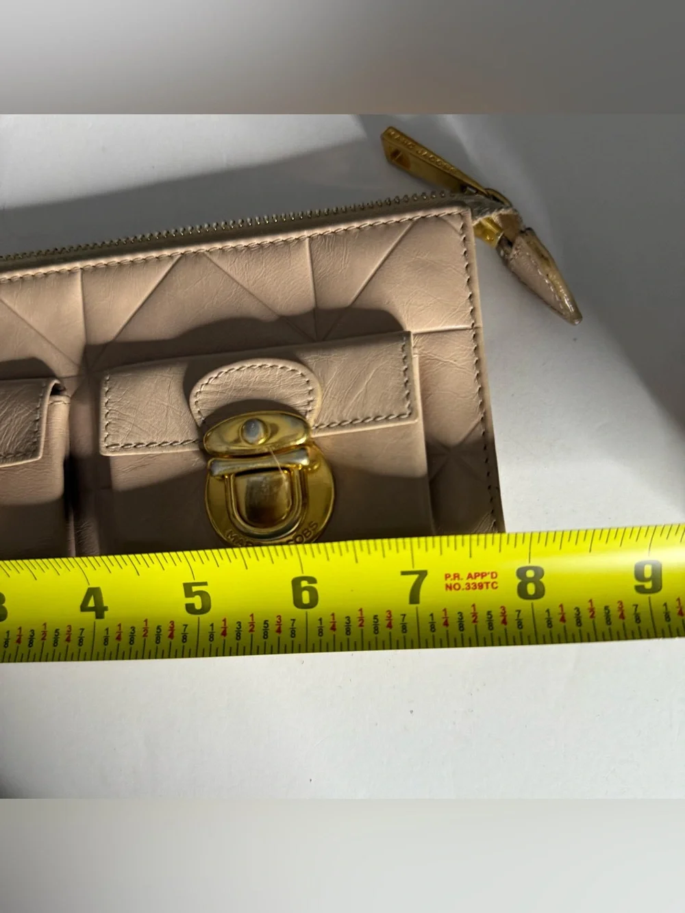 Marc Jacob’s Beige Quilted Leather Zip Wallet with Double Front Pockets